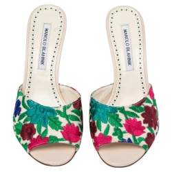 Pre Owned Manolo Blahnik Multicolor Lurex Fabric Sandals Size 37