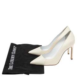 Pre Owned حذاء كعب عالي مانولو بلانيك بي بي مقدمة مدببة جلد ثعبان أبيض مقاس 36