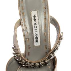 Pre Owned صندل مانولو بلانيك لوروم ساتان رصاصي مزخرف كريستال مقدمة مدببة مقاس 41
