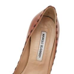 مملوكة مسبقًا Manolo Blahnik Brown Leather Peep-Toe Pumps Size 37