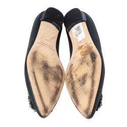 Pre Owned Manolo Blahnik Metallic Grey Satin Hangisi Ballet Flats Size 38