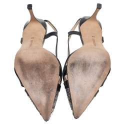 Pre Owned صندل م انولو بلانيك جلد ثعبان وجلد لامع بيج ورصاصي داكن مقدمة مدببة فتحة كعب مقاس 40