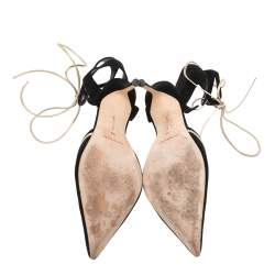 Pre Owned Manolo Blahnik Black Suede Pointed Toe Ankle Tie Sandals Size 39