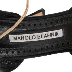 Pre Owned Manolo Blahnik Black Suede Pointed Toe Ankle Tie Sandals Size 39