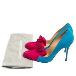 Pre Owned Manolo Blahnik Blue/Pink Suede Leather Arleti Frill Pumps Size 37.5