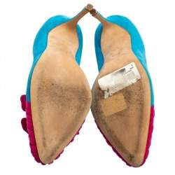 Pre Owned Manolo Blahnik Blue/Pink Suede Leather Arleti Frill Pumps Size 37.5