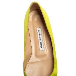 Pre Owned Manolo Blahnik Green Satin Hangisi Ballet Flats Size 37.5