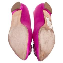 Pre Owned Manolo Blahnik Fuchsia Satin Hangisi Flats Size 39