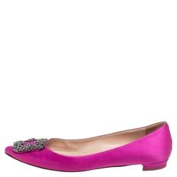 Pre Owned Manolo Blahnik Fuchsia Satin Hangisi Flats Size 39