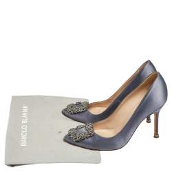 Pre Owned Manolo Blahnik Grey Satin Hangisi Pumps Size 37