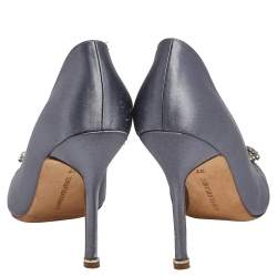 Pre Owned Manolo Blahnik Grey Satin Hangisi Pumps Size 37