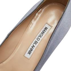 Pre Owned Manolo Blahnik Grey Satin Hangisi Pumps Size 37