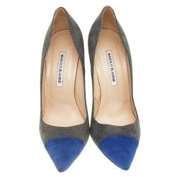 Manolo Blahnik Grey/Blue Suede Pointed Toe Pumps Size 40