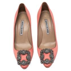 Pre Owned حذاء كعب عالي مانولو بلانيك هانغيسي ساتان وردي مقاس 35.5