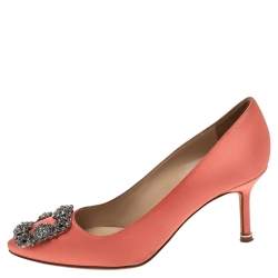 Pre Owned حذاء كعب عالي مانولو بلانيك هانغيسي ساتان وردي مقاس 35.5