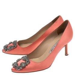 Pre Owned حذاء كعب عالي مانولو بلانيك هانغيسي ساتان وردي مقاس 35.5