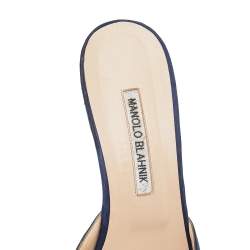 Pre Owned Manolo Blahnik Blue Satin Hangisi Mules Sandals Size 40