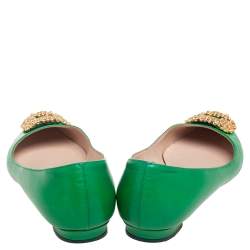 Pre Owned Manolo Blahnik Green Leather Hangisi Ballet Flat Size 37.5