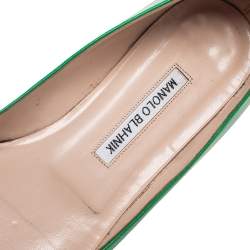 Pre Owned Manolo Blahnik Green Leather Hangisi Ballet Flat Size 37.5