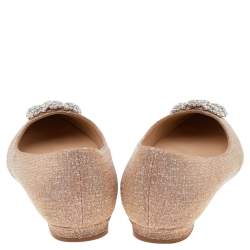 Pre Owned حذاء باليرينا فلات مانولو بلانيك هانغيسي غليتر وردي مقاس 36.5