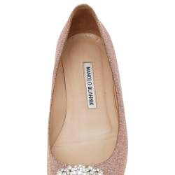 Pre Owned حذاء باليرينا فلات مانولو بلانيك هانغيسي غليتر وردي مقاس 36.5