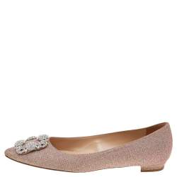 Pre Owned حذاء باليرينا فلات مانولو بلانيك هانغيسي غليتر وردي مقاس 36.5