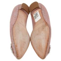 Pre Owned حذاء باليرينا فلات مانولو بلانيك هانغيسي غليتر وردي مقاس 36.5