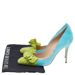Pre Owned Manolo Blahnik Blue/Green Suede Arleti Frill Detail Pumps Size 39