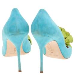 Pre Owned Manolo Blahnik Blue/Green Suede Arleti Frill Detail Pumps Size 39