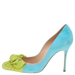 Pre Owned Manolo Blahnik Blue/Green Suede Arleti Frill Detail Pumps Size 39