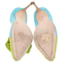 Pre Owned Manolo Blahnik Blue/Green Suede Arleti Frill Detail Pumps Size 39