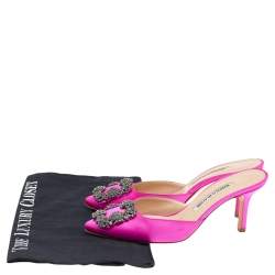 Pre Owned Manolo Blahnik Pink Satin Hangisi Mules Sandal Size 36