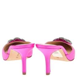 Pre Owned Manolo Blahnik Pink Satin Hangisi Mules Sandal Size 36