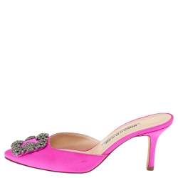 Pre Owned Manolo Blahnik Pink Satin Hangisi Mules Sandal Size 36