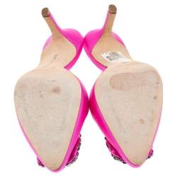 Pre Owned Manolo Blahnik Pink Satin Hangisi Mules Sandal Size 36