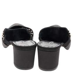 Pre Owned Manolo Blahnik Black Satin Sky Crystal Embellished Mules Size 39