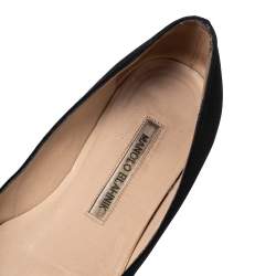 Pre Owned Manolo Blahnik Black Satin Hangisi Pearl Embellished Flats Size 37.5