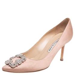 Pre Owned حذاء كعب عالي مانولو بلانيك هانغيسي ساتان وردي مقاس 38