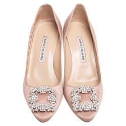 Pre Owned حذاء كعب عالي مانولو بلانيك هانغيسي ساتان وردي مقاس 38