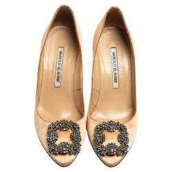 Pre Owned Manolo Blahnik Beige Satin Hangisi Pumps Size 36
