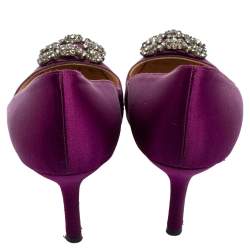 Pre Owned Manolo Blahnik Purple Satin Hangisi Pointed-Toe Pumps Size 35.5
