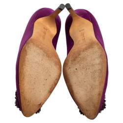 Pre Owned Manolo Blahnik Purple Satin Hangisi Pointed-Toe Pumps Size 35.5