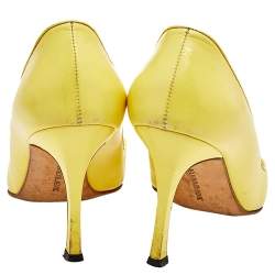 Pre Owned Manolo Blahnik Yellow Leather Pointed Toe Pumps Size 37.5