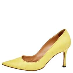 Pre Owned Manolo Blahnik Yellow Leather Pointed Toe Pumps Size 37.5