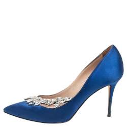Manolo Blahnik Royal Blue Satin Nadira Pointed-Toe Pumps Size 38