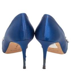 Manolo Blahnik Royal Blue Satin Nadira Pointed-Toe Pumps Size 38