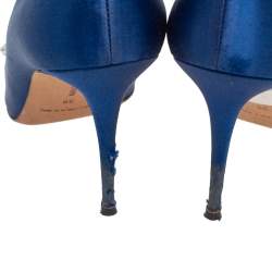 Manolo Blahnik Royal Blue Satin Nadira Pointed-Toe Pumps Size 38