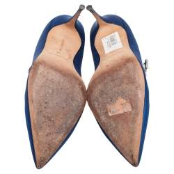 Manolo Blahnik Royal Blue Satin Nadira Pointed-Toe Pumps Size 38