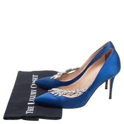 Manolo Blahnik Royal Blue Satin Nadira Pointed-Toe Pumps Size 38