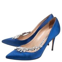 Manolo Blahnik Royal Blue Satin Nadira Pointed-Toe Pumps Size 38